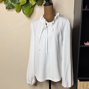 Elegant White Ruffle Neck Women's Top